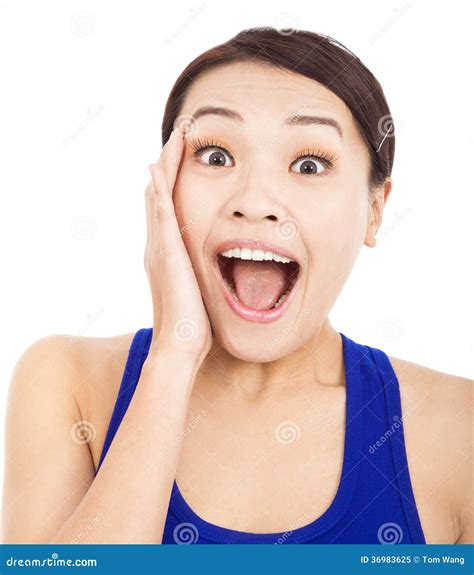 Pretty Asian Woman Feel Surprised Facial Expression Stock Image - Image