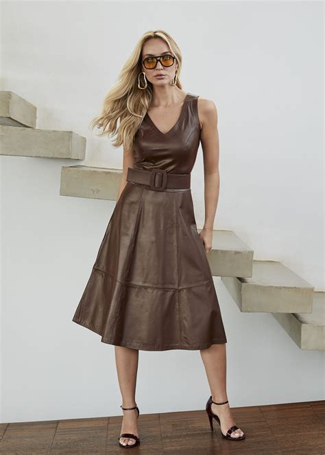 Vestidos De Couro Marrom - Vestido de Couro Feminino Marrom Valentina | Elite Couro Store
