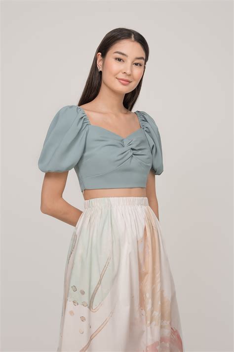 Fayth • Kayla Knotted Puff Sleeve Crop Top