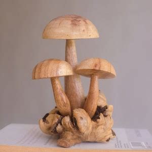 Toadstool Mushrooms Sculpture, Unique Figurine, Wooden Statue, Wood ...