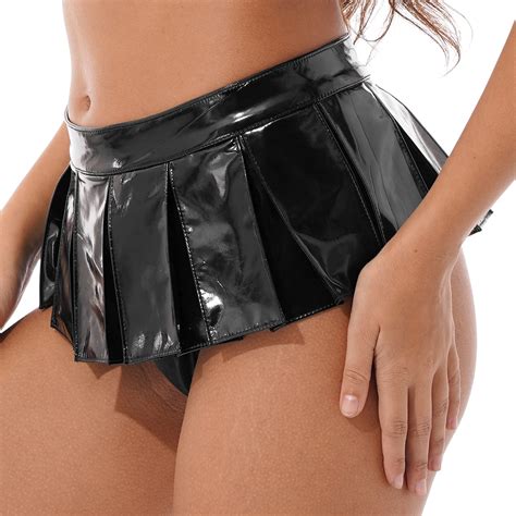 Sexy-Women-Pole-Dancing-Skirt-Club-Wear-Punk-Hot-Short-Skirts-Wet-Look