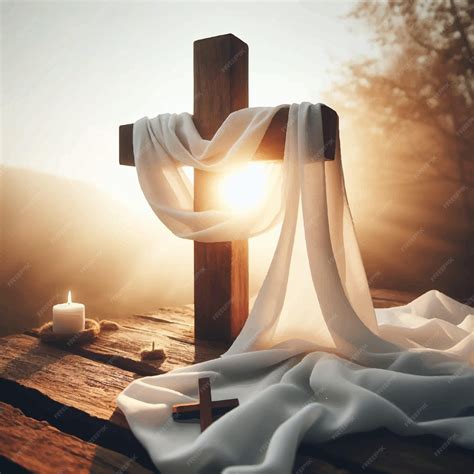 Una cruz con un paño blanco y una vela en el fondo | Vector Premium