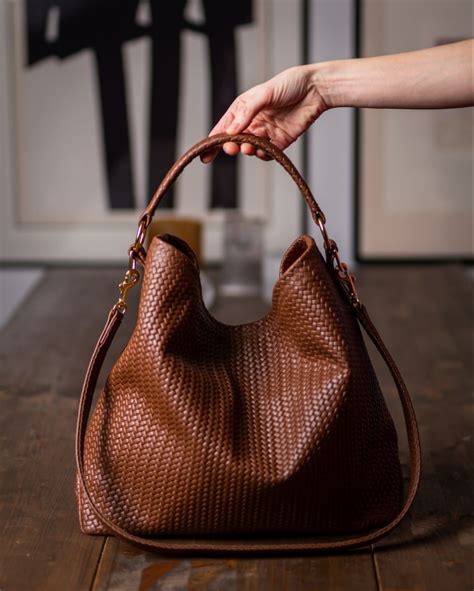 chocolate brown herringbone leather brown leather bag tote bag