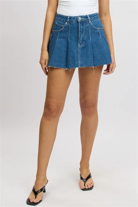 denim pleated skirt high rise mini ally fashion