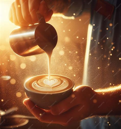 Premium AI Image | make latte art golden cappuccino at bar expert