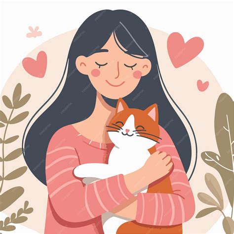 Premium Vector | Vector girl hugging cat with love