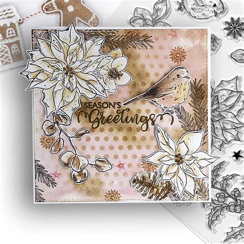 Happy Holly-day Poinsettia Christmas Flowers A5/6 x 8" clear craft