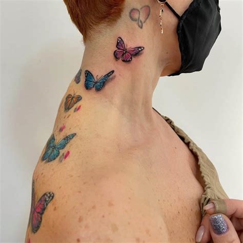 Butterfly Tattoos On Side Of Neck