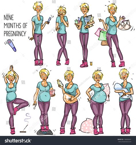 Nine Months Of Pregnancy Cartoon Funny Drawings Stock Vector ...