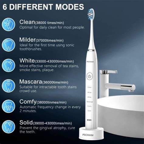 PECHAM Electric Toothbrush Powerful Sonic Cleaning, 6 LED Indicator ...