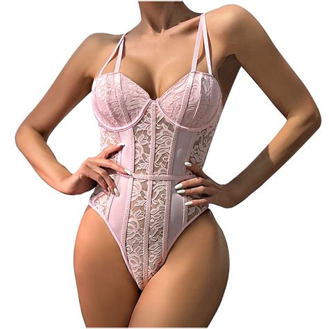 Lovskoo Women Cute Lingerie Bodysuit Mesh Teddy Sheer Lace Bustier