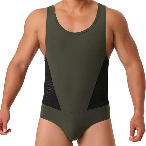 successthop Mens One Piece Swimsuit Mesh Nylon Beachwear Sleeveless