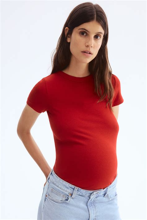 MAMA Ribbed Top - Red - Ladies | H&M US