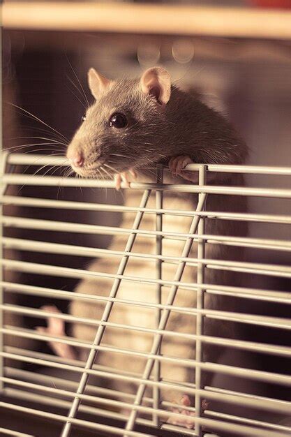 premium photo portrait  pet rat  cage