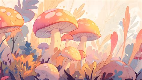 Mushrooms Pastel Desktop Wallpaper - Mushrooms Wallpaper 4K