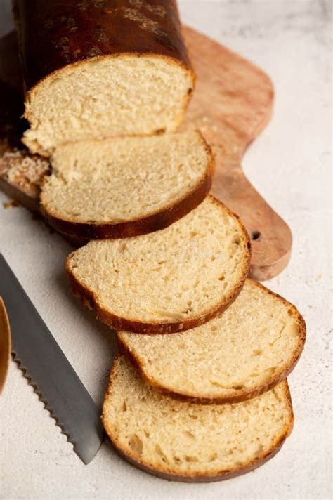 Homemade Square Sandwich Sourdough Loaf Bread Cut in Slices, Top View ...
