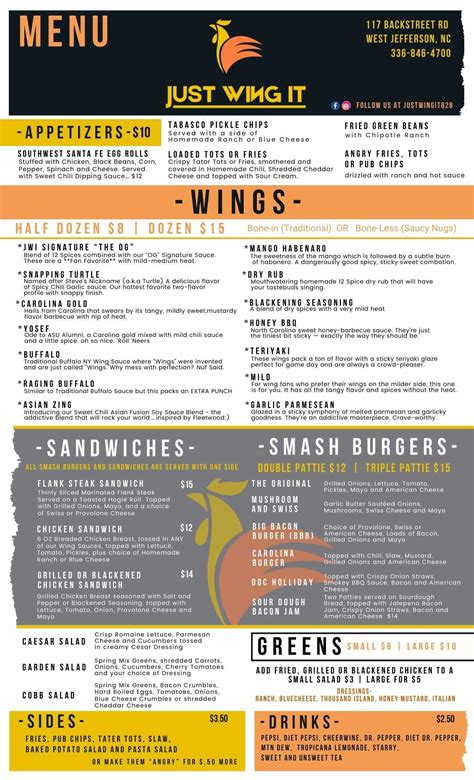 Menu 1 — Just Wing It Backstreet Bar and Grill