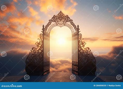 gates  heaven  setting sun stock illustration illustration