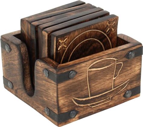 ajuny  hand gesneden houten verbrande houten stijl onderzetters en