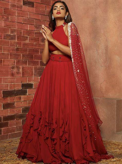 shloka khialani red venu lehenga set indiaspopupcom