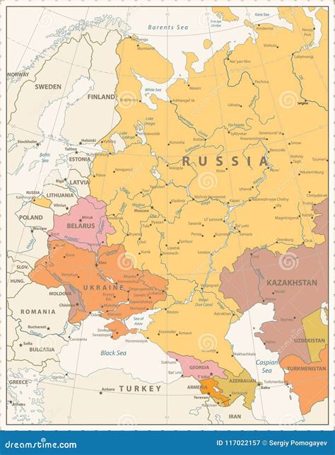 Eastern Europe Political Map Isolated On White Vector Illustration