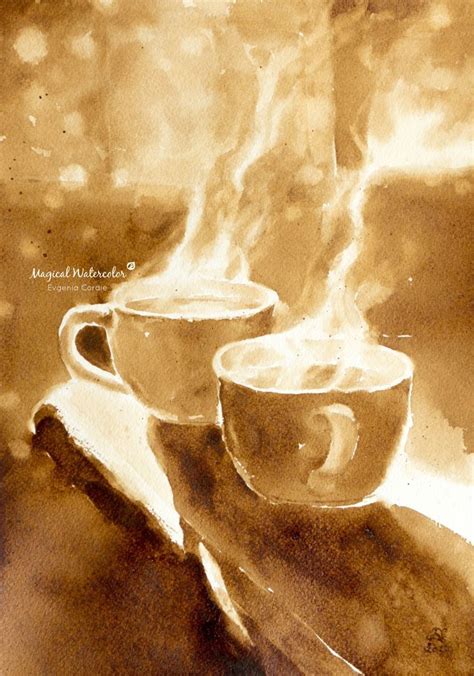 Original Coffee Painting, Coffee Art On Watercolor Paper, A Cup Of Tea ...