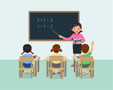 Young female teacher teaching math lesson to students in the classroom