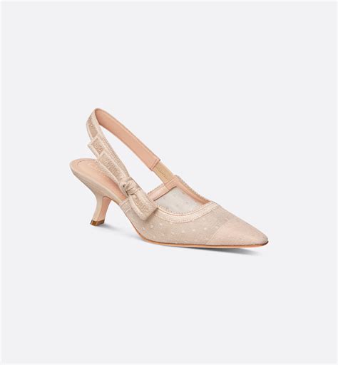 J'Adior Slingback Pump Cotton Embroidered with Nude and White