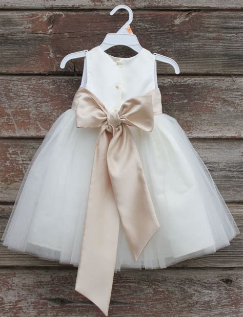 Flower Girl Dresses IVORY With Champagne FD0FL Wedding - Etsy