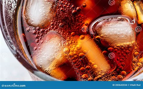 Foto Macro De Un Vaso Con Coca Cola Y Cubos De Hielo Vista Superior