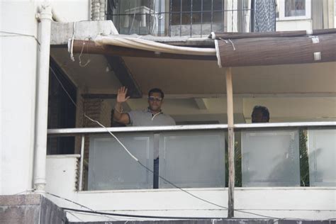 Salman Khan waving at his assembled fans on his 47th birthday from his ...