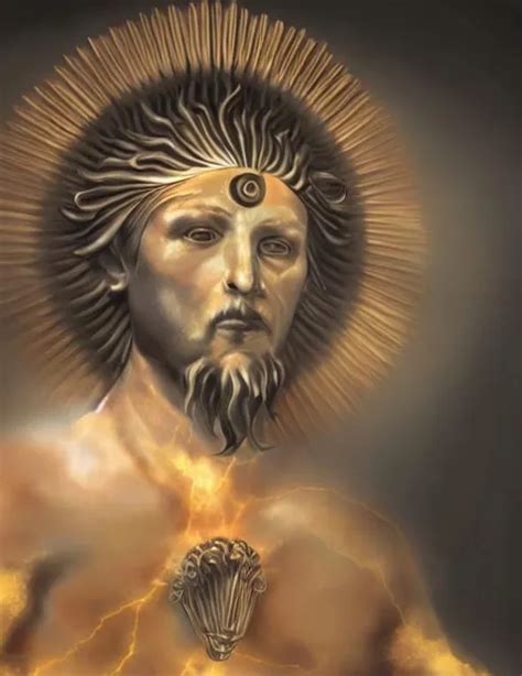 Realistic portrait of Sol Invictus the Sun God with...