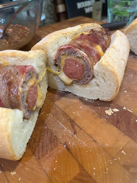 Behold! The cheesy bacon burger dog has arrived! - Dining and Cooking