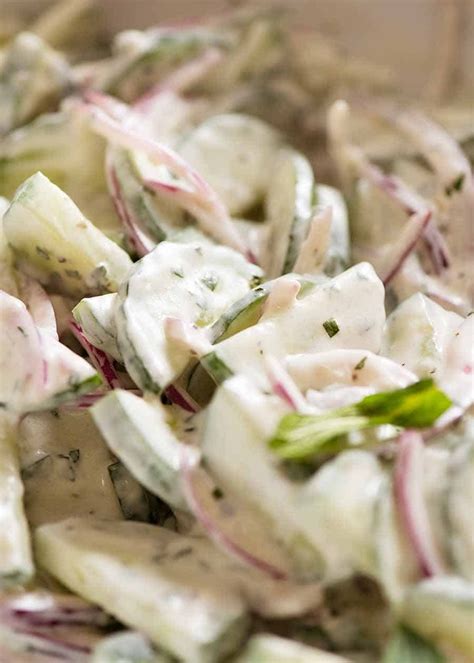 creamy cucumber salad  lemon yogurt dressing recipetin eats