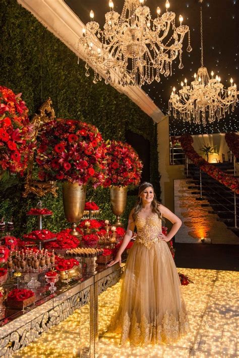 Decoração De 15 Anos Vermelho E Dourado - Vestido De Festa Vermelho E Dourado