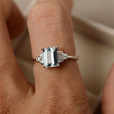 Aquamarine Ring March Birthstone Ring Emerald Cut | Etsy