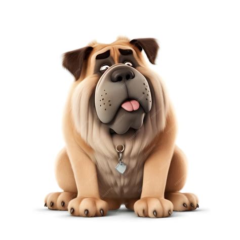 Mastiff dog in Pixar style fluffy cute white background | Premium AI