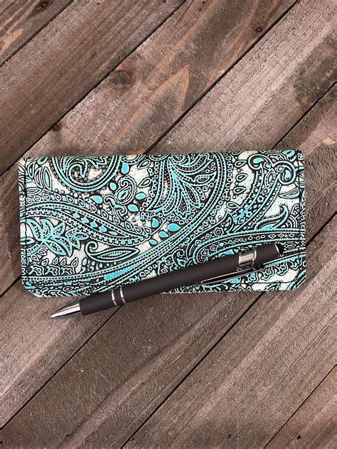 Genuine Leather Checkbook Cover, Handmade Paisley Leather Checkbook ...