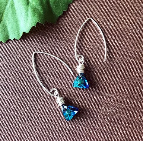 Blue Dangle Earrings Swarovski Crystal Earrings Triangle | Etsy