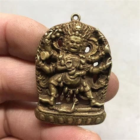 Copper Six Arm Buddha Pendant God of Wealth Statue Amulet Necklace for