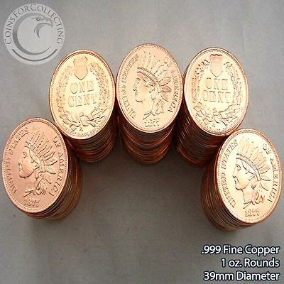 (eBay) 100 "1877 Indian Head Penny" 1oz .999 Copper Rounds 5 Rolls (Not real Pennies) Indian ...