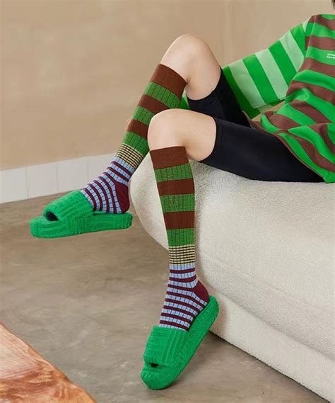 Classic Striped Contrasting Color Cotton Over The Calf Socks