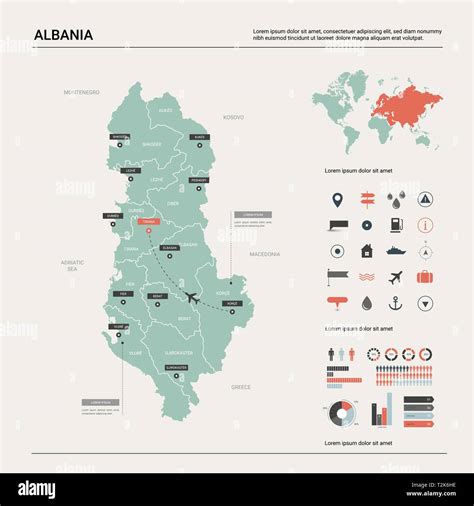 Vector map of Albania . High detailed country map with division, cities ...