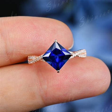 Princess Cut Sapphire Engagement Ring in Gold Silver Promise - Etsy