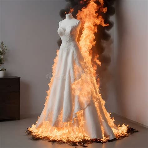 burning wedding dress   mannequin   fire stock illustration