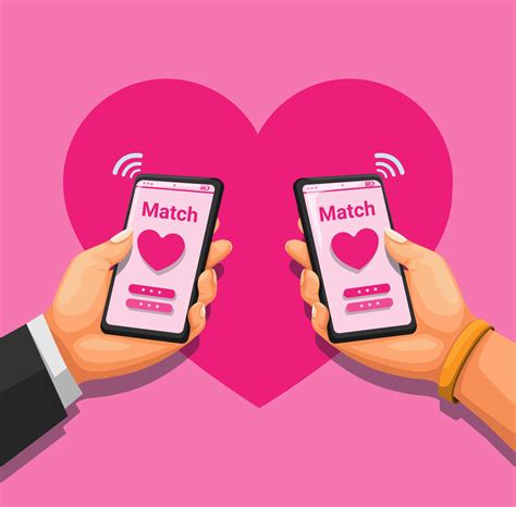 Couple holding smatrtphone using dating app concept in cartoon