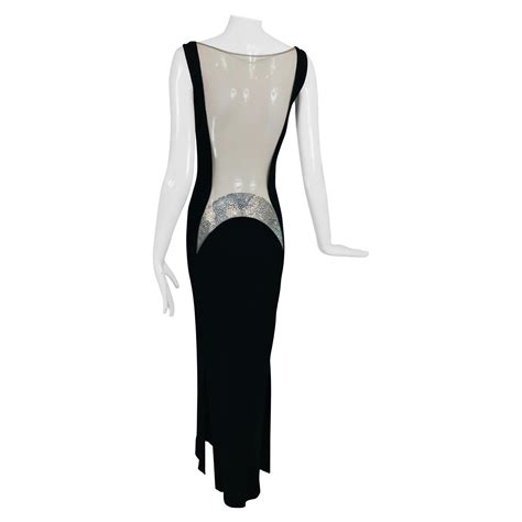 JIKI Monte-Carlo Black Crepe Backless Nude Mesh Crystal Gown at 1stDibs