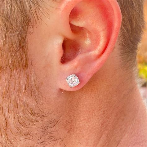 mens earrings princess cut diamond stud mens earrings  etsy