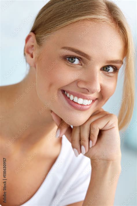 Beauty Portrait Of Woman With Beautiful Smile Fresh Face Smiling. High ...