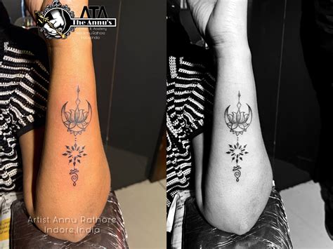 Unalome Lotus With Moon Tattoo | Moon tattoo, Tattoos, Moon tattoo designs